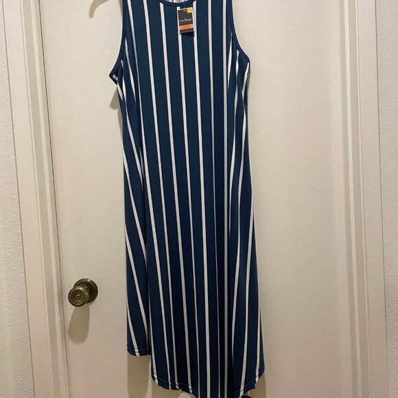 WESTLOOP WOMEN HANDKERCHIEF HEM DRESS BLUE AND WHITE STRIPES - Picture 2 of 4